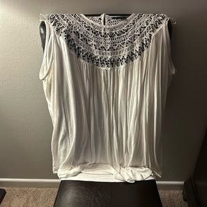 Ashley Stewart white 26/28 tank top with black Aztec embroidery.  Runs big